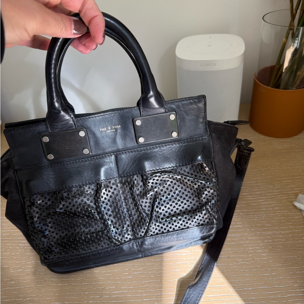 rag & bone Black Perforated Leather Satchel with Top Handles